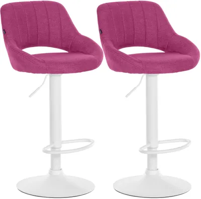 Produktbild von CLP 2er Set Barhocker Milet Stoffbezüge höhenverstellbar drehbar mit Rückenlehnen lila Material Gestell Metall matt weiss