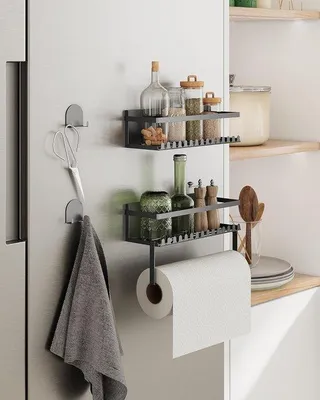Image de Étagères magnétiques pour herbes aromatiques avec porte-essuie-tout, en métal, pour réfrigérateur, très résistantes
