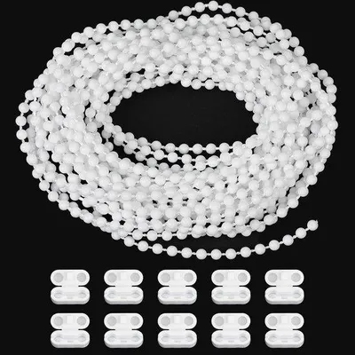 Productafbeelding van 6 meter rolgordijnkoord met 10 stuks rolgordijnkettingonderdelen, 4,5 mm rolgordijnkoord-verbindingsclips voor rolluiken en jaloezieën