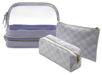 Imagen del producto de Set de 3 neceseres de maquillaje, de doble capa, transparentes, en diferentes tamaños, ideales para viajes