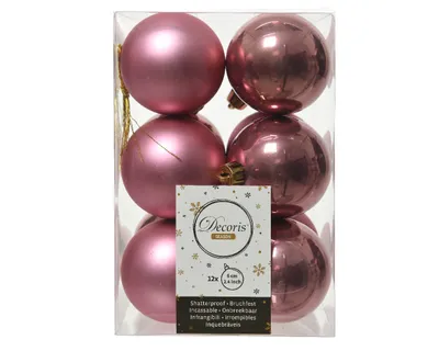 Produktbild von Weihnachtskugeln Kunststoff 6cm samtpink, 12 Stück