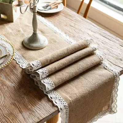 Immagine prodotto di Runner da tavolo in juta con pizzo, color crema, 30 x 180 cm