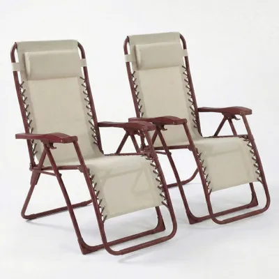 Image de CASABEL lot de 2 chaises pliantes Zéro Gravité Terracotta, fauteuils extérieurs inclinables et confortables, Acier & toile Textilene