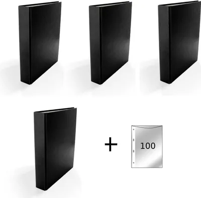 Produktbild von 4x Ringbuch / DIN A5 / 2-Ring Ordner / Farbe: schwarz + 100 Prospekthüllen
