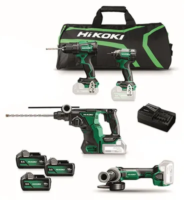 Image de Pack 4 outils perforateur - perceuse - meuleuse & visseuse HIKOKI KC18DEWHZ + 3 x 5,0Ah & chargeur + sac de transport