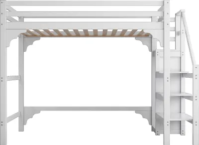 Produktbild von Hochbett mit Lattenrost, Kleiderschrank und Treppe, (140x200 cm), Kinderbett mit Rausfallschutz, Jugendbett