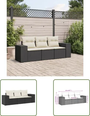Produktbild von The Living Store 3-tlg. Garten-Sofagarnitur mit Kissen Schwarz Poly Rattan