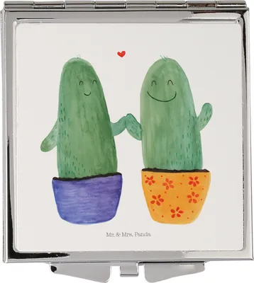 Produktbild von Mr. & Mrs. Panda Schminkspiegel Kaktus Liebe - Weiß - Geschenk, Handspiegel, Verlobung, Hochzeit, Trennung, Pärchen, Frauen Spiegel, Kakteen, Taschenspiegel, Klappspiegel