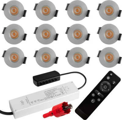 Produktbild von S-Polylight PREMIUM Mini LED- Einbauspots Warmweiss 3.000K, DIMMBAR, IP65, FUNK 3W LED Einbaustrahler Terrassenüberdachung, Terrassenbeleuchtung, Bad, Sauna, LED Spots mit Fernbedienung (SILBER, 12x LED-SET)