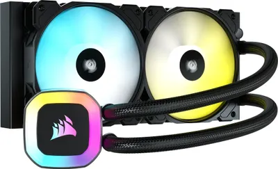Produktbild von Corsair H100 RGB - Prozessor-Flüssigkeitskühlsystem - Kühlergröße: 240 mm - (für: LGA1156, LGA1366, LGA2011, LGA1150, LGA1151, AM4, LGA2066, LGA1200, LGA1700, AM5)