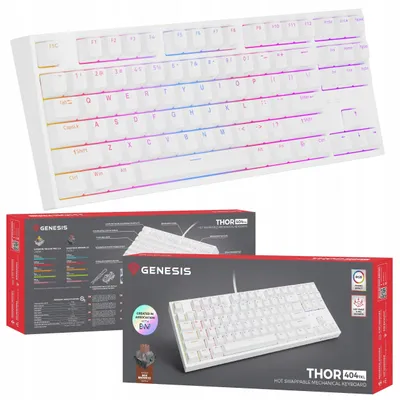 Zdjęcie produktu dla GENESIS Thor 404 TKL, Przewodowa, USB, Mechaniczna, QWERTY, RGB LED, Biały