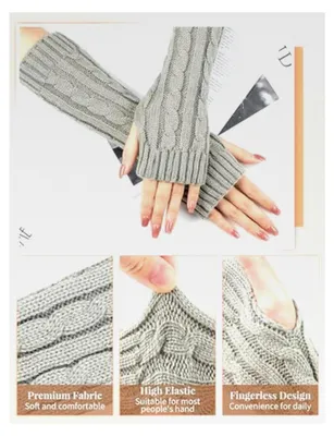 Produktbild von 2 Paar Lange Fingerlose Handschuhe, Winter Halbfingerhandschuhe Armstulpen mit Daumenloch für Damen und Herren