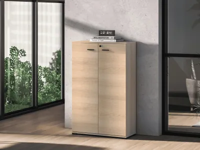 Produktbild von Büroschrank – Ordnerschrank – Aktenschrank – Beistellschrank – ODELIS 05 – Sonoma Eiche – 79 cm – Abschließbarer Aktenschrank in hellem Holz-Design