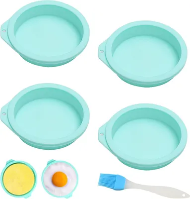 Produktbild von Silikon-Eiervorm Set, 4 Stück, mit Silikonpinsel, rund, für Heißluftfritteuse