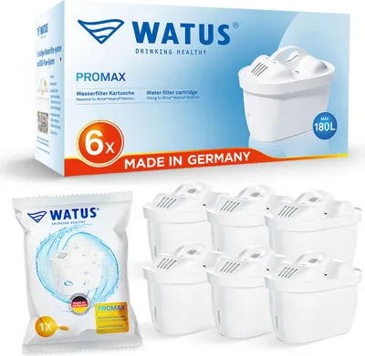 Produktbild von 6er Watus Wasserfilter Kartuschen für Kannen, Ersatz für Brita Maxtra + Filterkartuschen, Aktivkohlefilter Filter, Kompatibel Wasserfilter Brita Kanne