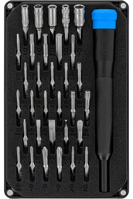 Produktbild von iFixit EU145475-1, ABS Synthetik, Flach, Hex (metrisch), Mutterndreher, Pentalobe, Phillips, Torx, Tri-point, Dreieck, 32 Stück(e), Schwarz, 78 mm, 22 mm