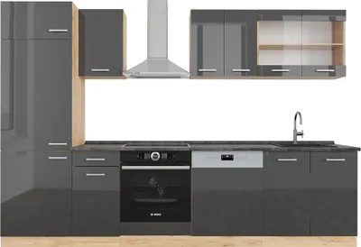 Produktbild von Vicco Küchenzeile R-Line, 300 cm , AP Anthrazit, Anthrazit Hochglanz/Goldkraft Eiche