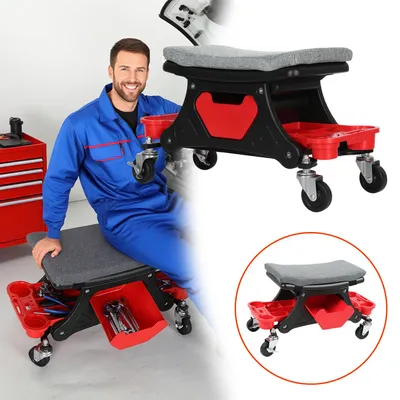 Produktbild von Vigevee Werkstatt-Rollhocker mit Schublade, Bremsrollen und Polstersitz