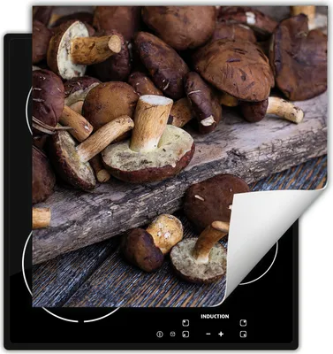 Produktbild von DarHaus Herdabdeckplatte 50x52 cm Anti Rutsch Matte Aufrollbar, Champignons - Holz