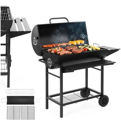 Produktbild von Springos® Holzkohlengrill mit Deckel – Kugelgrill mit Thermometer, 2-teiligem Rost und Transporträdern