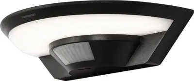 A black outdoor LED wall light with a motion sensor.