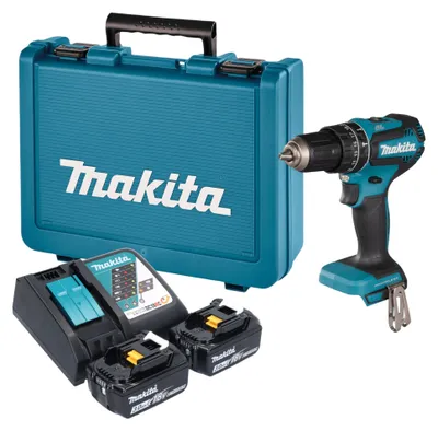 Immagine prodotto di Trapano avvitatore a percussione a batteria Makita DHP 485 RFE 18 V 50 Nm Brushless + 2 batterie da 3,0 Ah + caricabatterie + valigetta