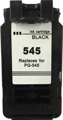 A black ink cartridge with a white label.