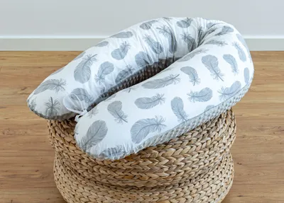 Produktbild von 170 cm M/L FEDER WEIß Baumwolle/ MINKY Seitenschläferkissen Medium-WEICH Füllung Kissen + Bezug Stillkissen Schwangerschaftskissen Relaxkissen LOOLAY®