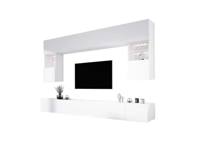 Produktbild von Wohnwand Weiß, Breite: 300 cm, Höhe: VERSTELLBAR cm, Tiefe: 42 cm