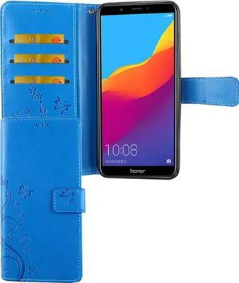 Produktbild von Huawei Honor 7C Handy Hülle Schutz-Tasche Cover Flip-Case Kartenfach Blau