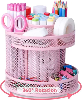 Produktbild von Kinder Schreibtisch Organizer rotierend,Stiftehalter,Stifteköcher drehbar aus Metalldraht geeignet für Schule und Büro grün
