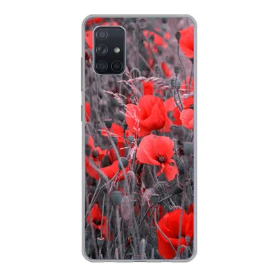 Produktbild von MuchoWow® Handyhülle Schutzhülle Hülle für Samsung Galaxy A71 Rote Mohnblumen in einem Schwarz-Weiß-Bild Silikon Softcase Handy Hülle - Kartenbesitzer