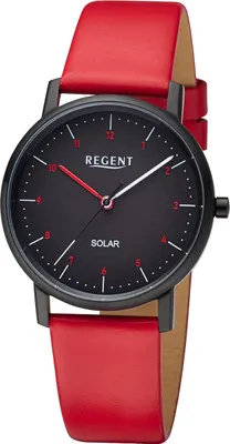 Produktbild von Regent Damen Uhr Lederarmband Leder Solaruhr Analog rot URF1554