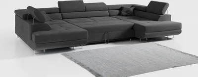 Produktbild von Ecksofa, Wohnzimmer U Couch, Polstersofa mit Bettkasten - GUSTAW-U - Dunkelgrau