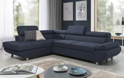 Produktbild von Ecksofa Sofa PANOS Stoff Esito Dunkelblau mit Schlaffunktion Ottomane Links