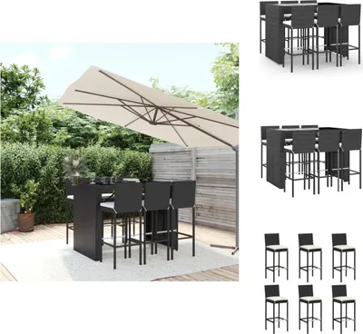 Immagine prodotto di vidaXL Set bar da giardino 7 pezzi con cuscini in poly rattan nero - Set di mobili da giardino