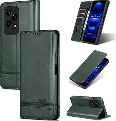Produktbild von Leder Hülle für Honor 200 Lite, Klapphüllen Brieftasche Magnetverschluss Ständer Schutzhülle Grün