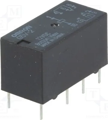 Immagine prodotto di 1 relè: elettromagnetico, 0,5A/125VAC. Bobina: 12VDC. Mini G5V-2, 12VDC, elettrico