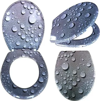 A collage of toilet seat and lid with a water drop design.