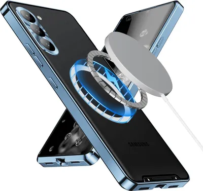 Immagine prodotto di Custodia in metallo per Samsung Galaxy S23 FE traslucida opaca con bobina magnetica e protezione della fotocamera blu