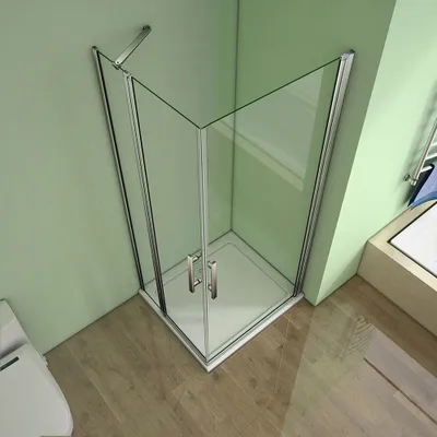 Produktbild von Eckeinstieg 100cm(Drehtür)x120cm(Scharniertür)xH.195cm Duschkabine Pendeltür eckdusche Duschabtrennung