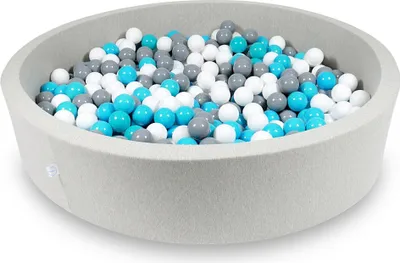 Image de Bassin de séchage 130x30cm gris clair avec 600 balles : bleu, blanc, gris