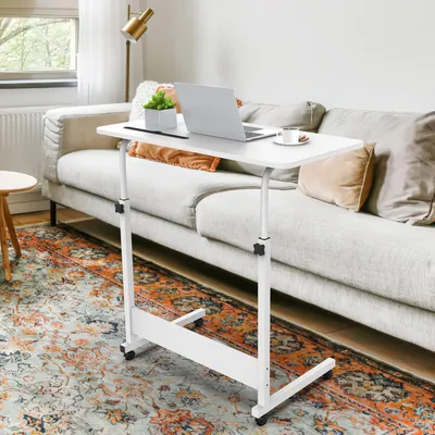 Produktbild von Laptoptisch mit Tablet Steckplatz,80x40cm Schreibtisch Computertisch Mobiler Stehtisch,PC Tisch Sofatisch Beistelltisch Höhenverstellbar -Weiß