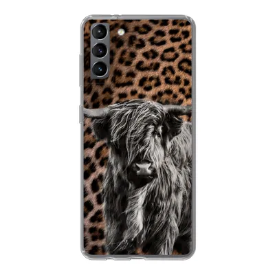 Produktbild von MuchoWow® Handyhülle Schutzhülle Hülle für Samsung Galaxy S21 Plus Schottischer Highlander - Pantherdruck - Schwarz - Weiß Silikon Softcase Handy Hülle - Handy-Tasche