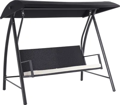 Produktbild von Hollywoodschaukel 3-Sitzer aus Polyrattan Gartenschaukel mit verstellbar Sonnendach Sonnenschutz Sitzkissen Hängebank bis 360 kg belastbar Hängeschaukel für Garten 198x124x179cm Schwarz