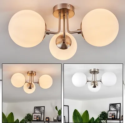 Produktbild von Sarno moderne Deckenlampe aus Metall/Glas in Nickel-matt/Milchglas