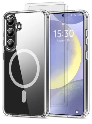 Produktbild von Magnetische, stoßfeste Schutzhülle für Galaxy S24, kompatibel mit MagSafe, transparent + 2 Displayschutzfolien - EVETANE