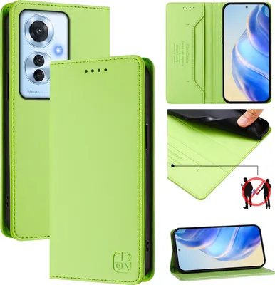 Obrázek produktu pro Kožené pouzdro pro Oppo Reno11 F, flipové pouzdro s přihrádkami na karty, peněženkou a stojánkem Zelený