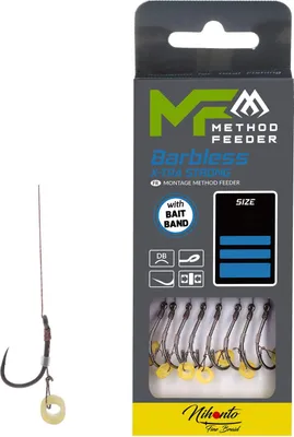 Produktbild von 8x MIKADO METHOD FEEDER X-STRONG Haken Rig BARBLESS mit Bait Band -geflochtener Schnur #12 / Ø0,12mm / 10cm