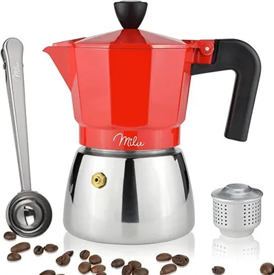 Produktbild von Espressomaschine, geeignet für Induktion, für 3 Tassen, mit Aluminium-Mokkakanne, Edelstahl-Espressokanne